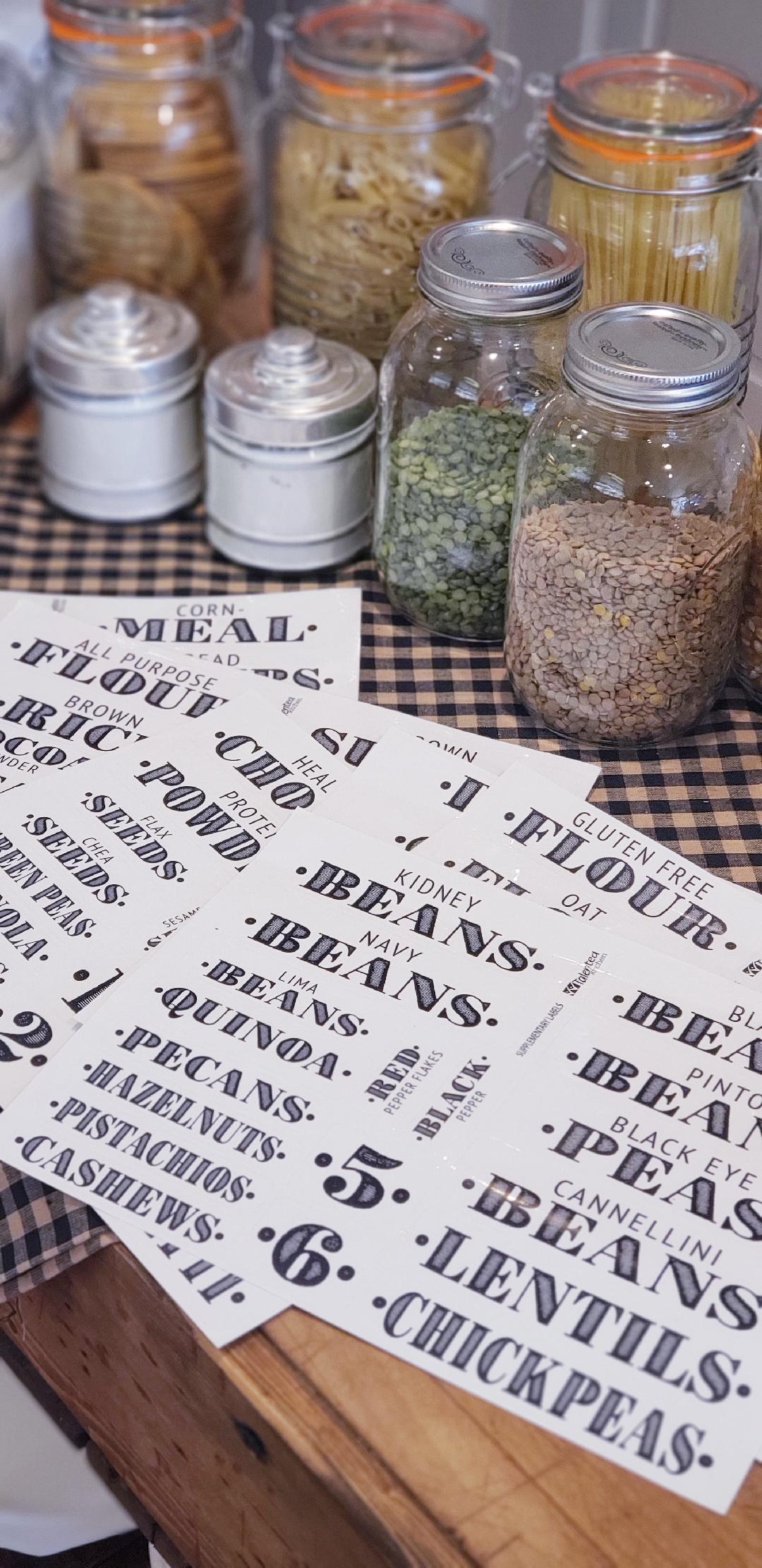 up close view of farmhouse pantry labels